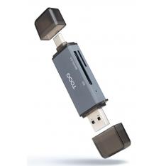 Lector de tarjetas tooq sd + tf - con entradas usb - c 3.0 + usb a - gris